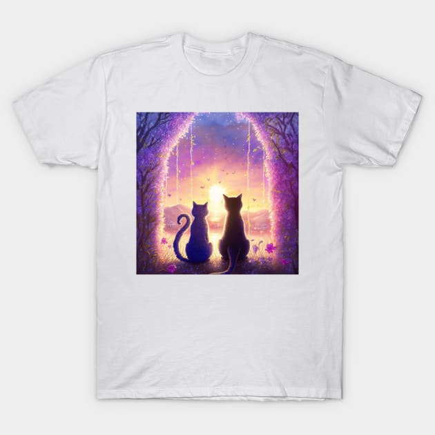 Adorable Two Cats Sunset Gaze T-Shirt by Zachariya420